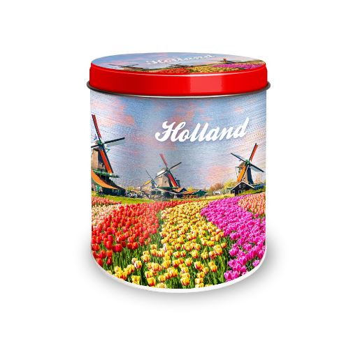 Bewaarblik Holland tulpenveld Ø10x11,5cm