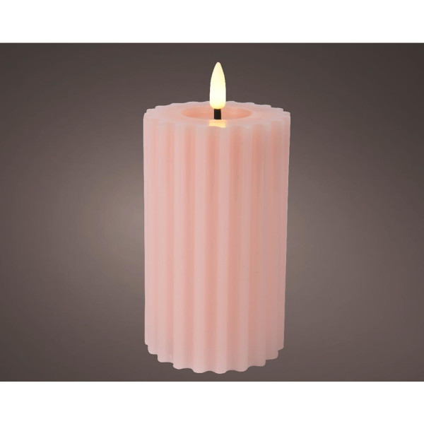 LED kaars vlameffect ribbel h14,7cm roze