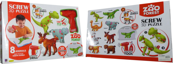3D schroefpuzzel met 8 wilde dieren
