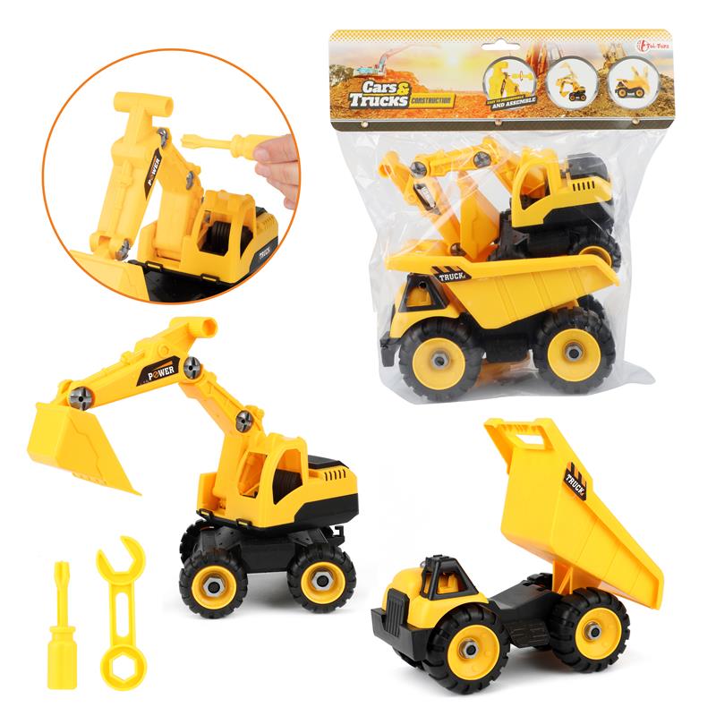 Toi Toys bouwvoertuigen kiepwagen en bulldozer 27 x 29,5 cm geel