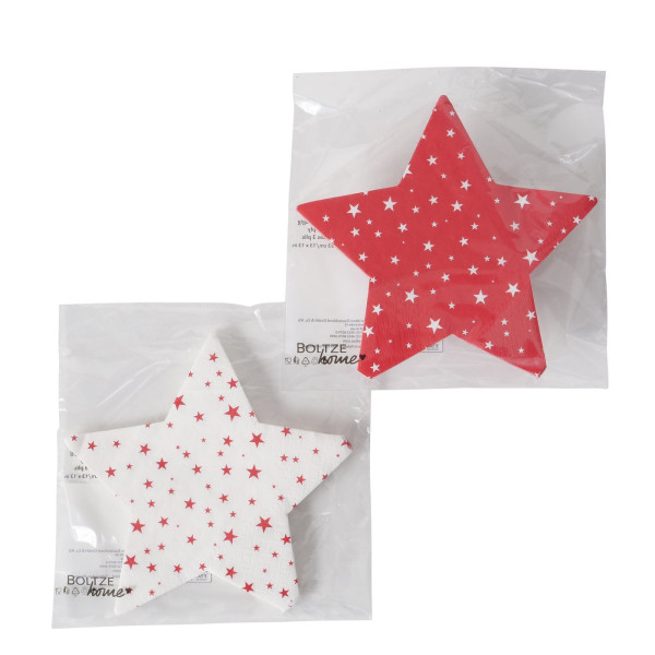 Servetten in stervorm rood wit 12 stuks