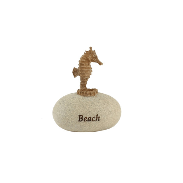Steen met zeepaardje beach 8x10x5cm