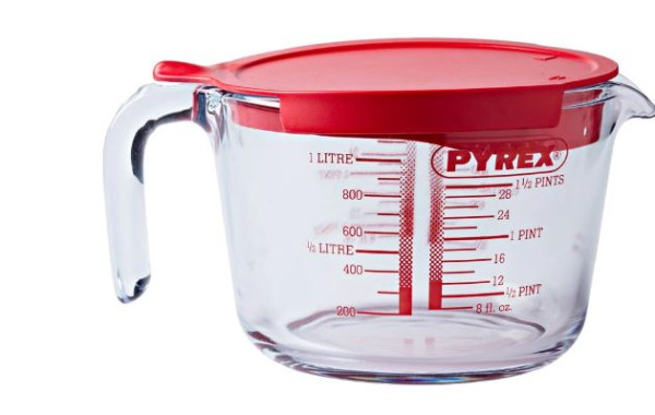 Pyrex Maatbeker glas met deksel 1L