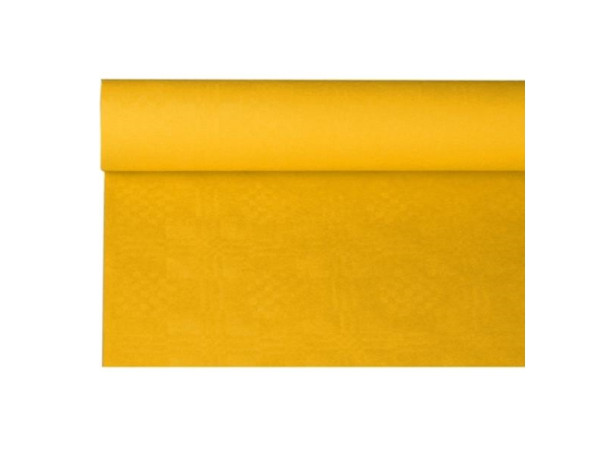 Damast tafelkleed papier120cmx8m geel