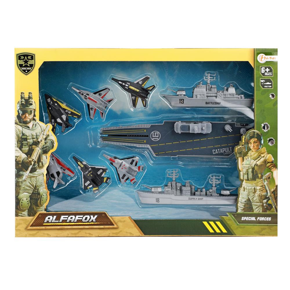 Toi Toys Alfafox Militair Vliegdekschip + Lanceer Straaljagers