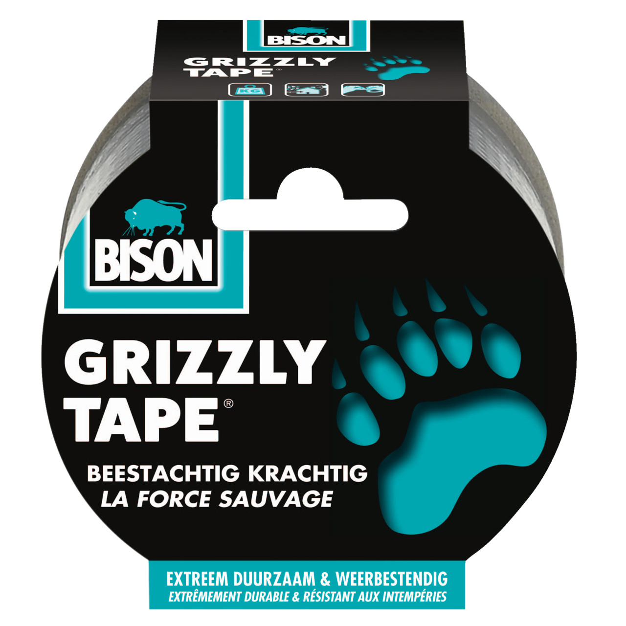 Bison Grizzly tape zilver rol 25 mtr