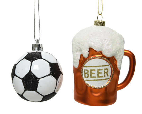 Kersthanger kunststof voetbal of bierpul