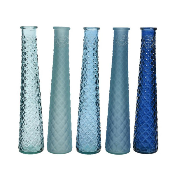 Vaas recycled glas dia7-H32cm blauw