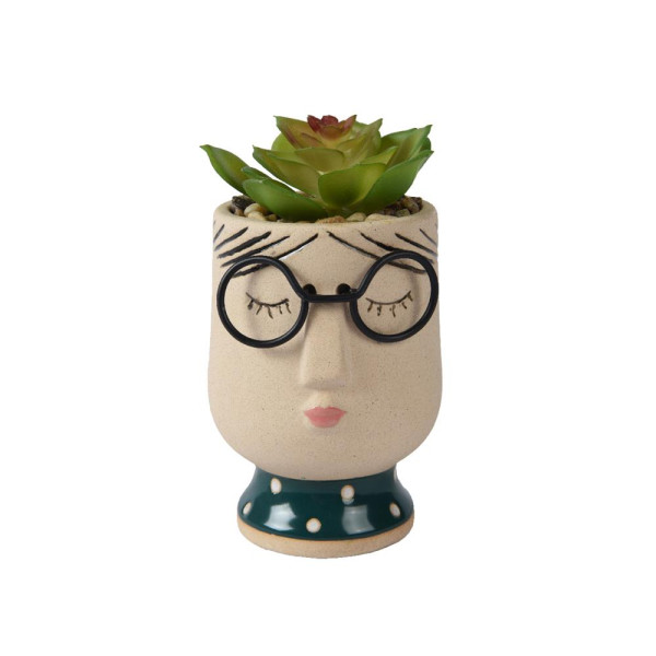 Kunstplant in pot gezicht/bril h13,5cm