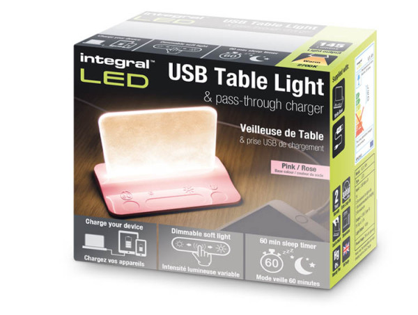Integral LED USB tafellamp roze oplader