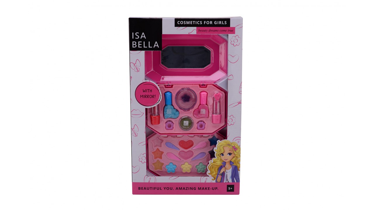 Isa Bella make up set met spiegel 23 x 37,5 cm roze 18 delig