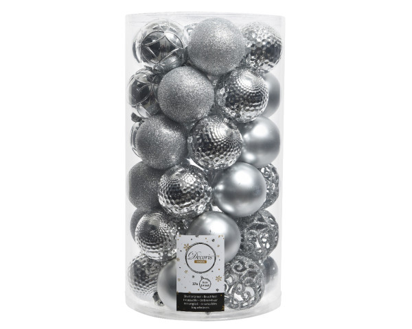 Kerstballenset kunststof 6cm 37st zilver