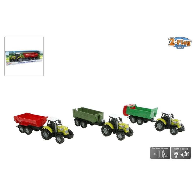 2-Play tractor met aanhanger kunststof licht en geluid 3ass 27cm