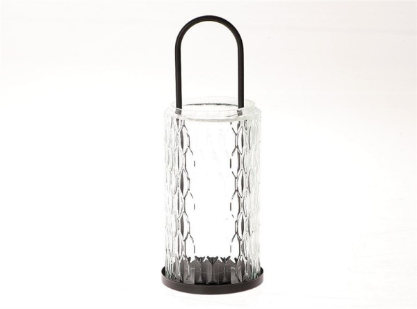 Lantaarn glas zwart metaal dia10x27.5cm