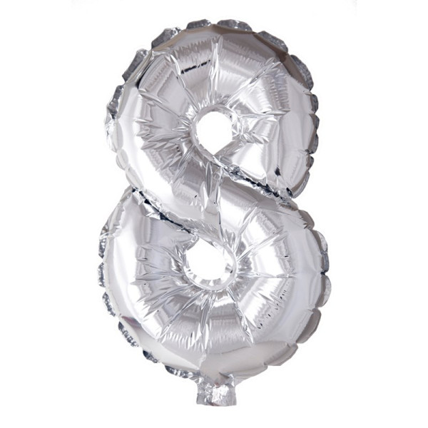 Folie ballon nummer '8' zilver 40cm