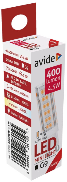 Avide LED G9 4.5W WW 3000K 400 lumen
