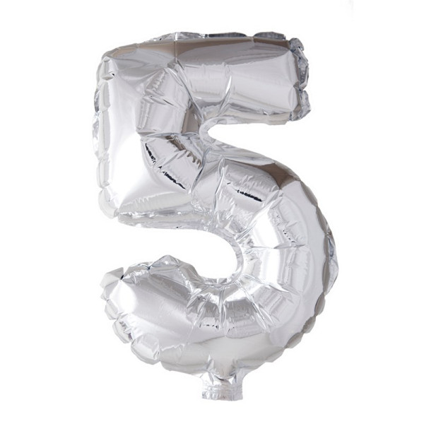 Folie ballon nummer '5' zilver 40cm