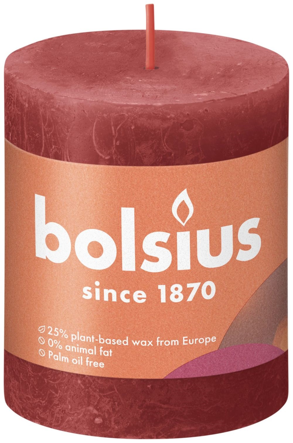 Bolsius Shine Collection Rustiek Stompkaars 80/68 Delicate Red- Delicaat Rood
