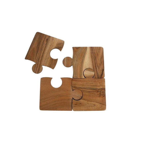 Onderzetters "Puzzle" naturel acacia 4x