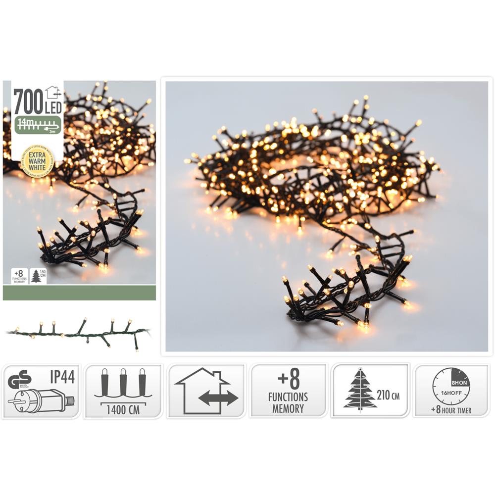 Microcluster 700 led 14m extra warm wit Timer Lichtfuncties Geheugen Buiten