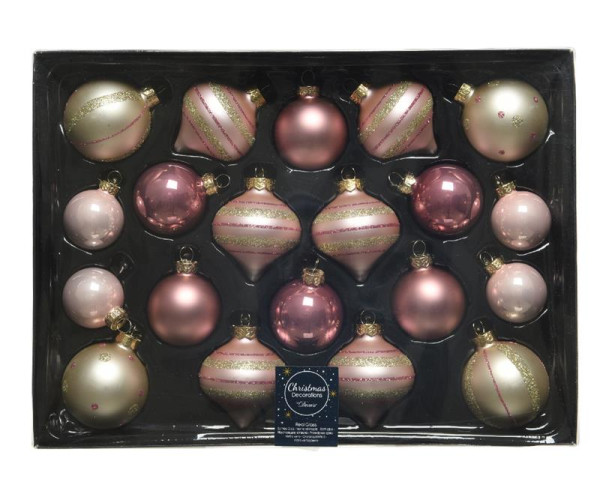 Kerstballenset glas 20 stuks luxe roze