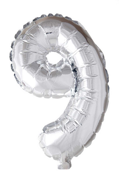 Folie ballon nummer '9' zilver 40cm