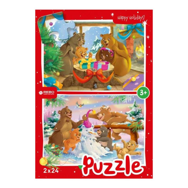 Rebo Christmas bears - puzzel 2 x 24 st