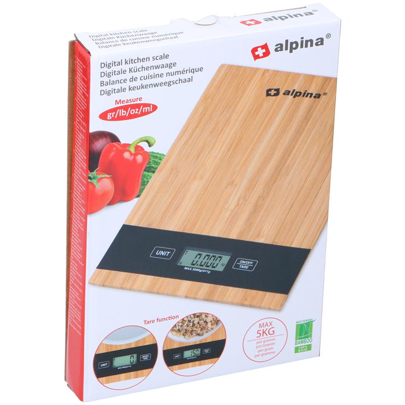 Alpina Digitale Keukenweegschaal Automatische Uitschakeling Tarra-functie Tot 5 Kilo Bamboe