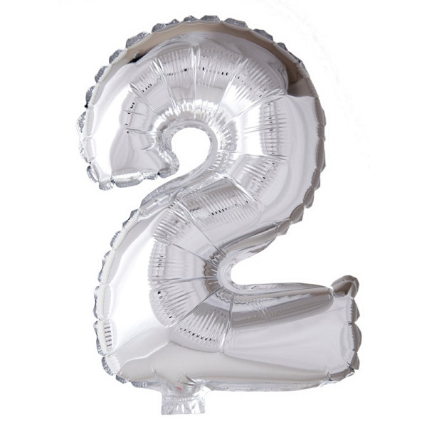 Folie ballon nummer '2' zilver 40cm