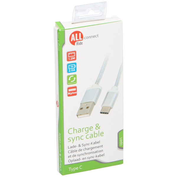 USB C kabel Charge en Sync 1,2m 2A wit