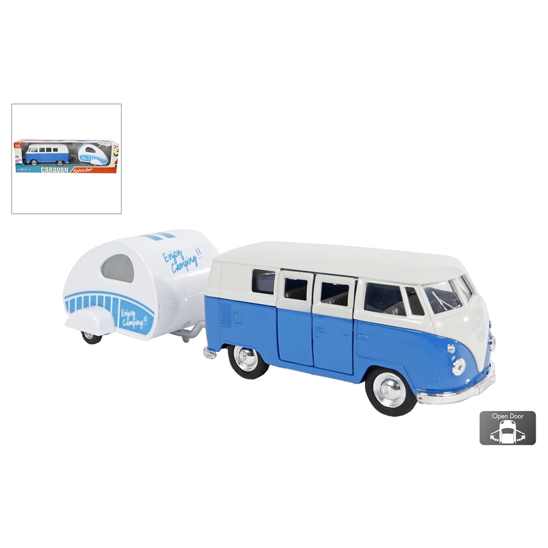 Welly bus Volkswagen 1963 T1 staal 21 cm blauw-wit 2 delig