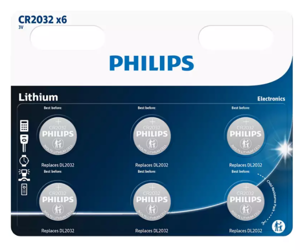 Philips Lithium CR2032 3V batterij 6st