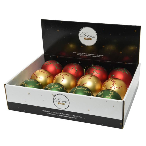 Kerstballen mix 12st goud/rood/groen
