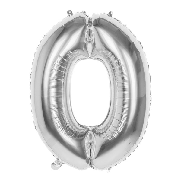 Folie ballon nummer '0' zilver 86cm