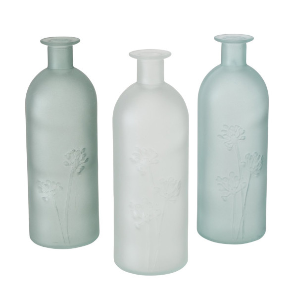 Vaas glas H21cm met bloemprint groen/wit