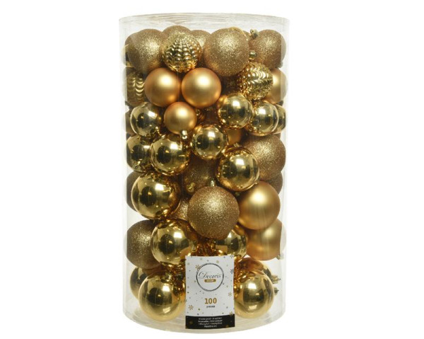 Kerstballenset 100stuks kunststof goud