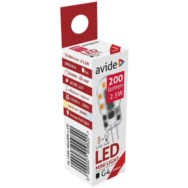 Avide LED G4 2.5W WW 3000K (200 lumen)