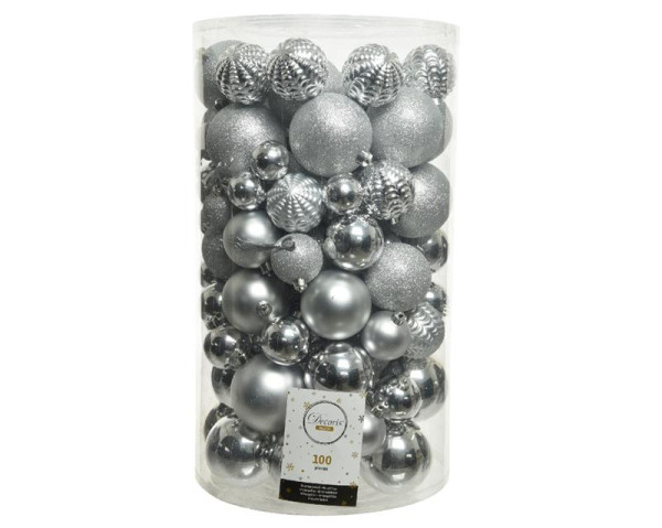 Kerstballenset 100stuks kunststof zilver