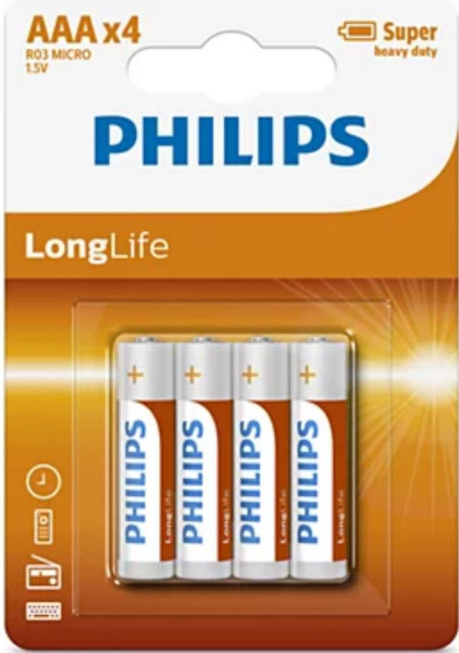 Philips batterij Longlife AAA 12x4st
