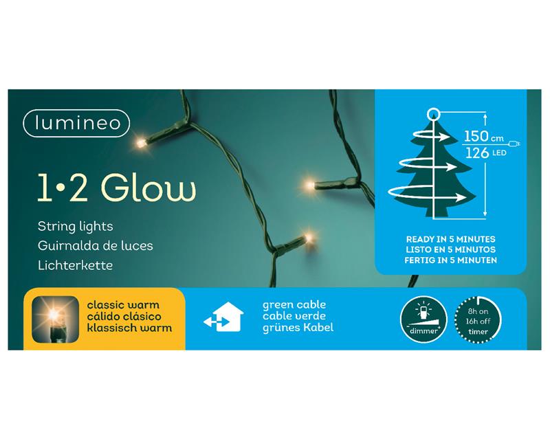 Kerstverlichting 1-2 glow voor 150cm boom 126 LED lampjes warmwit