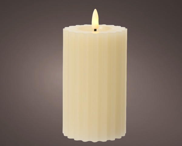 LED kaars wax ribbel Crème H14,8cm