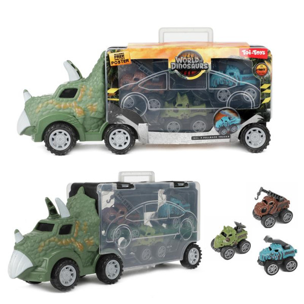Toi Toys Dinotruck met 3 pullback auto's