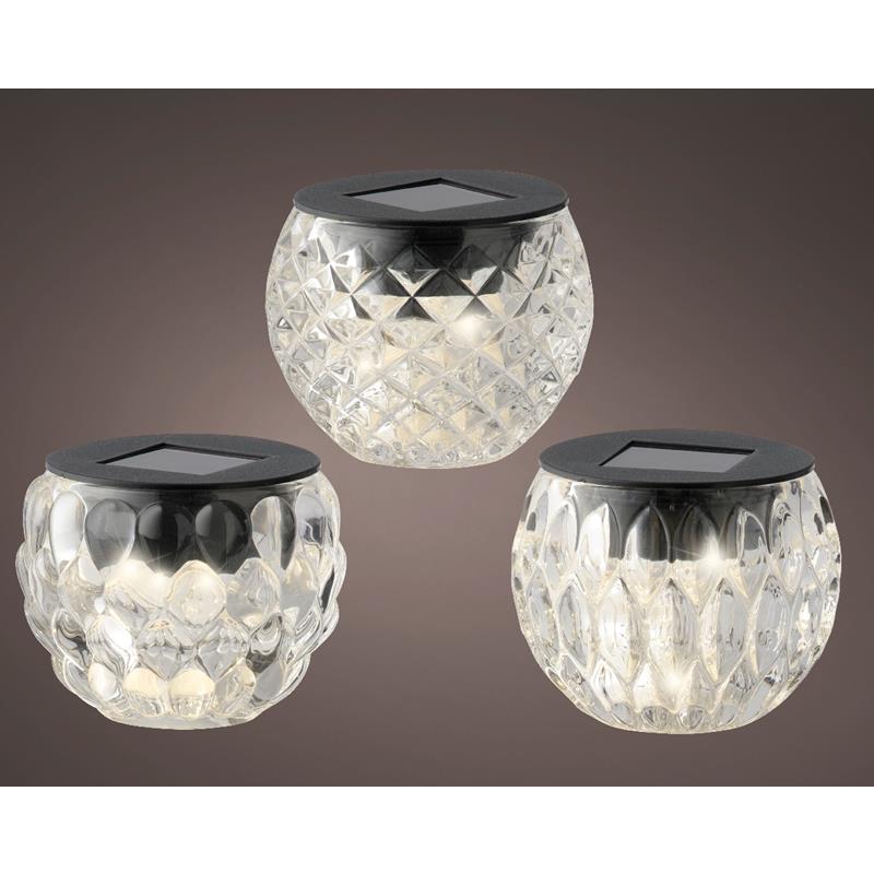 Tafellamp glas Solar LED warmwit ca. 8cm verkrijgbaar in 3 vormen