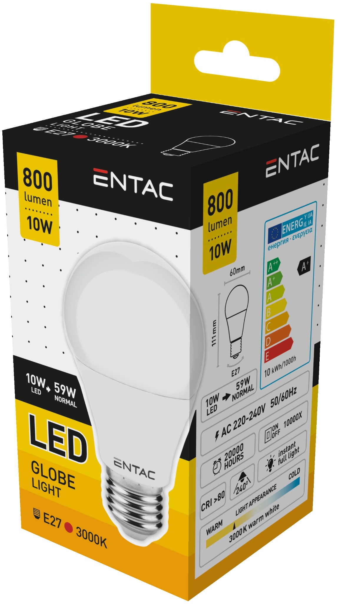 Entac LED Lampen E27 10W 800 Lumen 3000K Peer