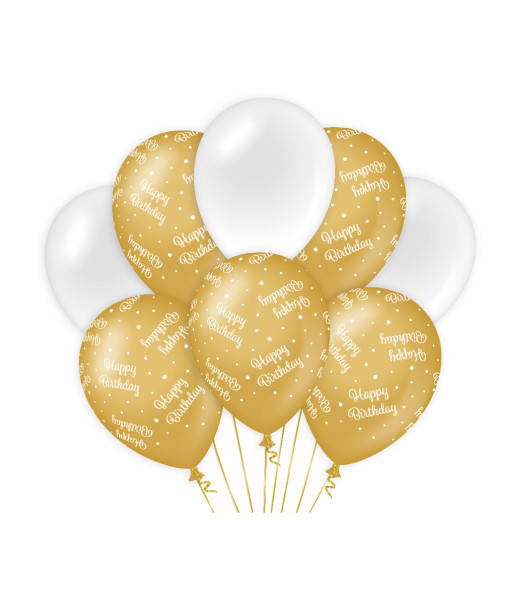 Decoratie ballonnen goud/wit - Birthday