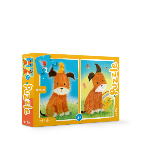 Rebo Dog and duckling - puzzel 2 x 24 st